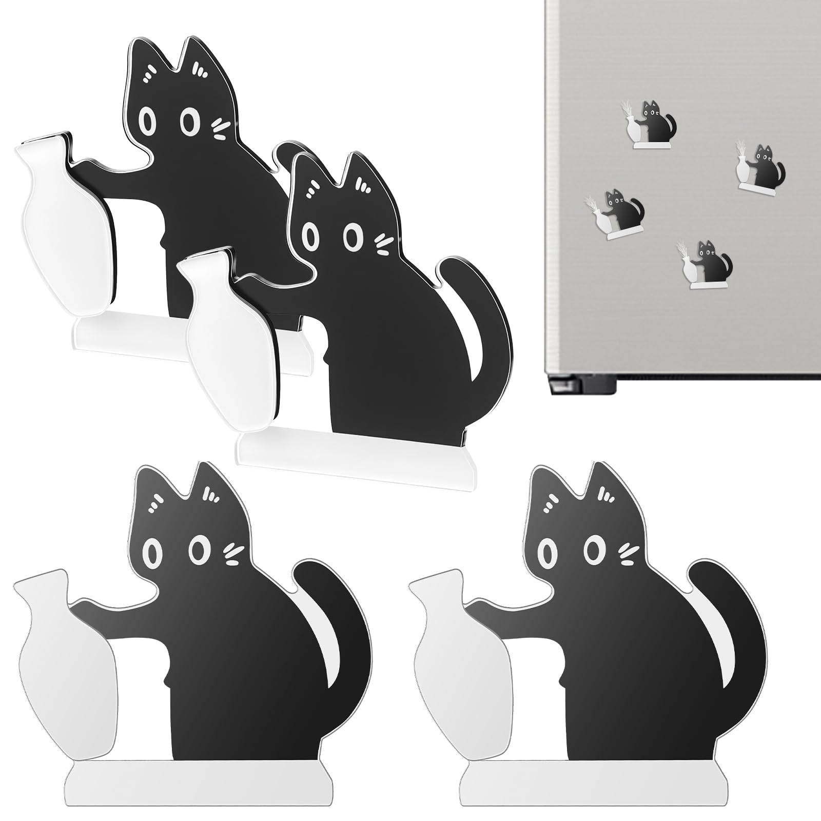4Pcs Cat Whisker Holder, Creative Kitten Fridge Magnet Decoration, Acrylic Cats Whisker Keepsake Vase Refrigerator Magnet, Pet Memorial Decor Refrigerator Ornament for Fridge Cabinet