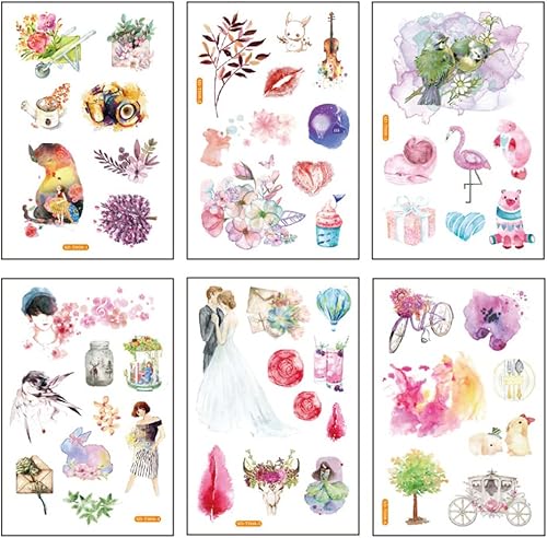 Miniatura 13 de 12 hojas de lindas calcomanías washi kawaii animales artesanales calcomanías decorativas para álbumes de recortes, planificador diario, collage