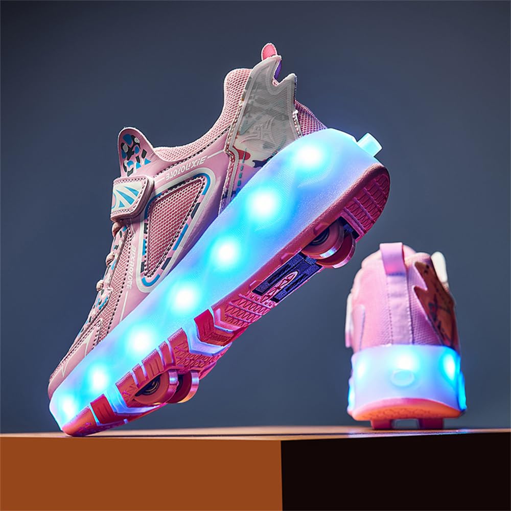 Mateju Zapatos con Ruedas para Niña y Niño, Patines con 4 Ruedas, Zapatillas Deportivas al Aire Libre Retráctil, Zapatillas de Skateboarding Niñas Niños, Adulto