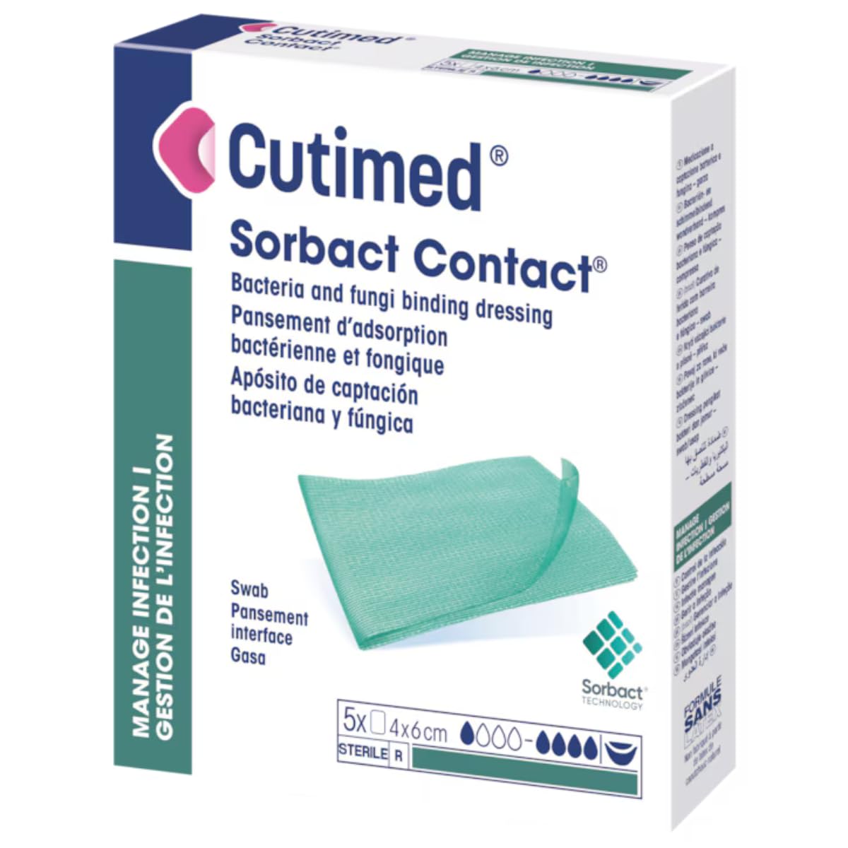 Cutimed Sorbact Contact garza 4 x 6 cm | Medicazione di Contatto a Captazione Batterica e Fungina | 5 Pezzi