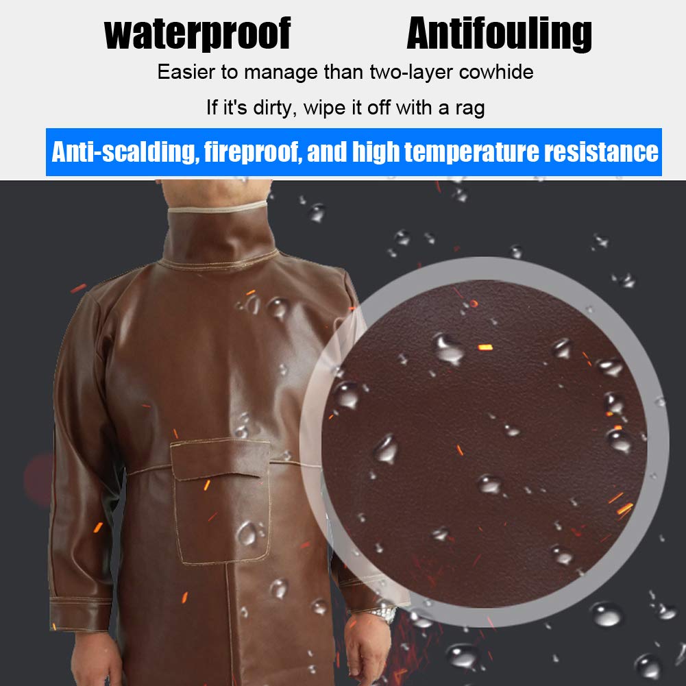 Grembiule Saldatore, Grembiule da Lavoro, Pelle di Vacchetta Regolabile Antiscottatura Isolamento Impermeabile Anti Impronta A Prova di Spruzzi,85cm