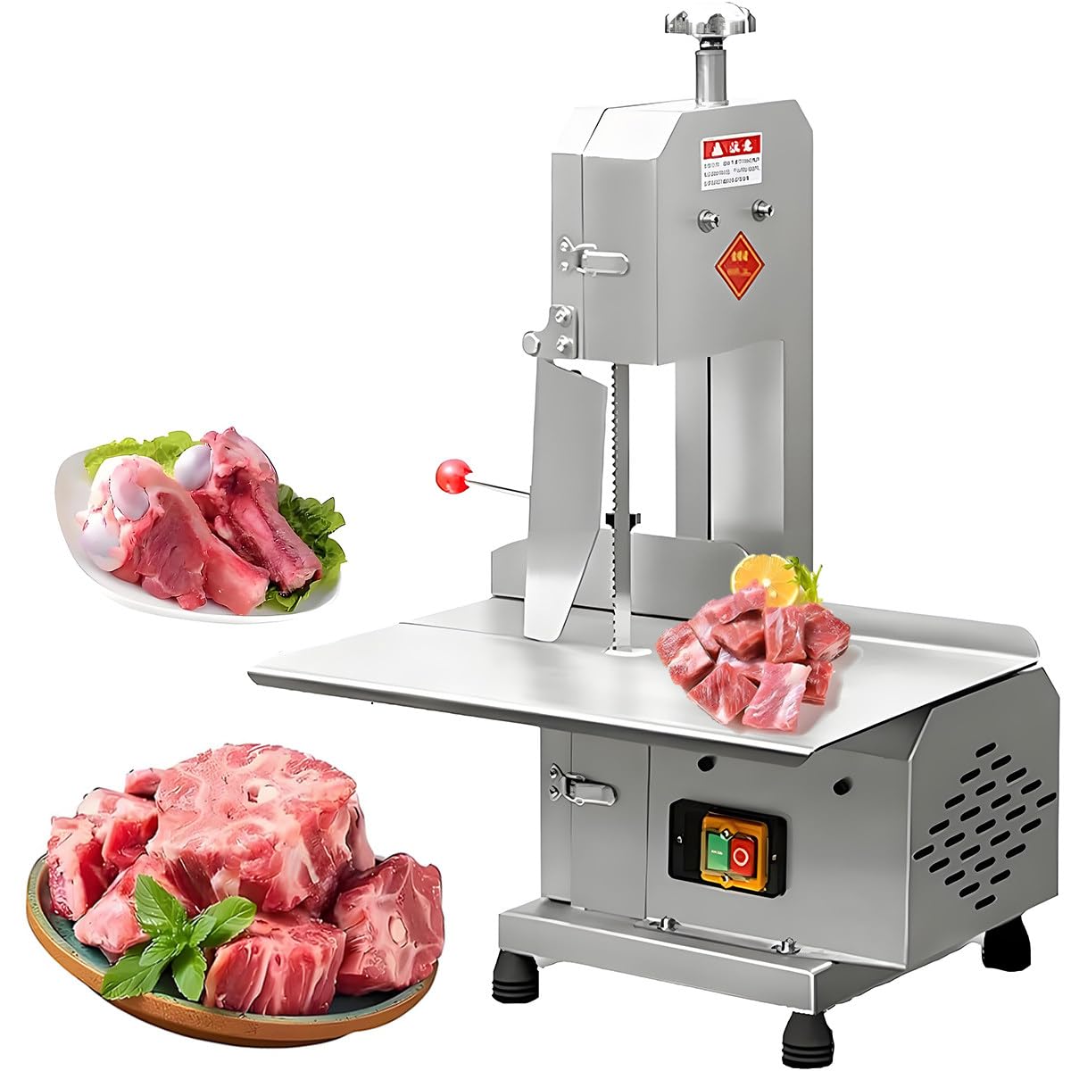 Sierra Eléctrica para Corte Huesos Duros,Máquina Cortacarne 750w con Mesa Trabajo Robusta,Múltiples Hojas Sierra,Función Corte Eficaz para Huesos Res,Pezuñas Y Carnes Variadas
