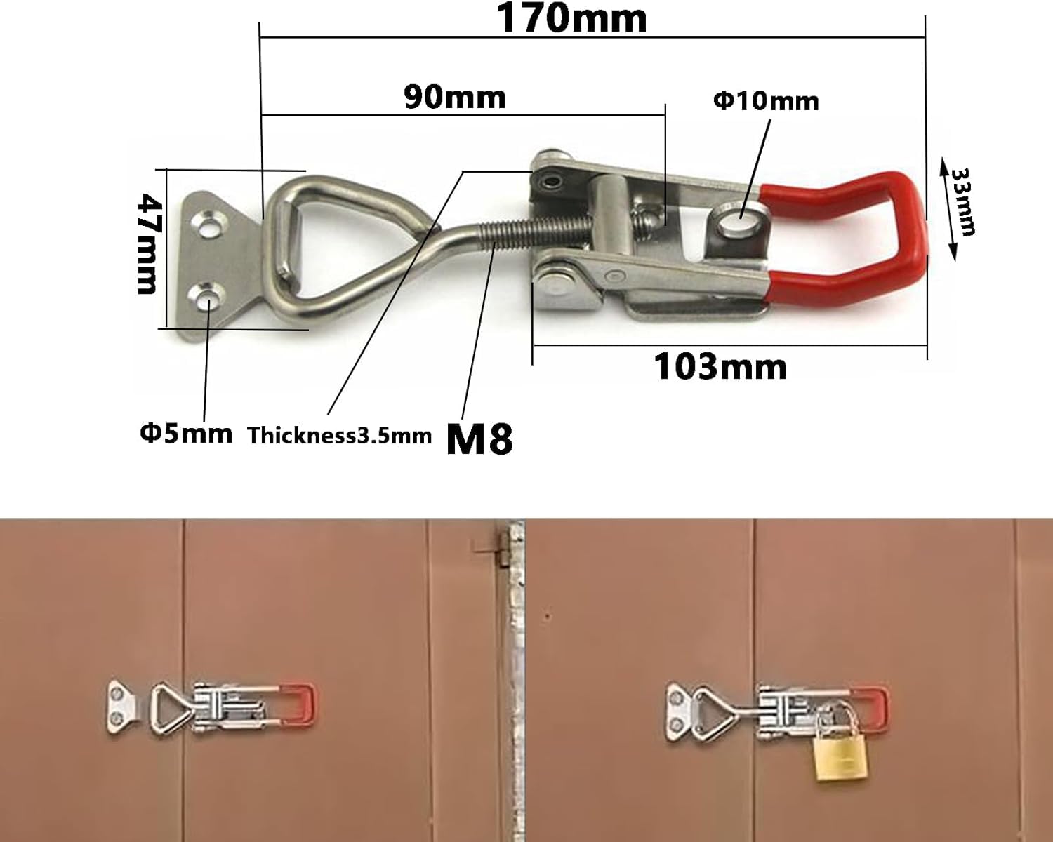Pack of 2 Stainless Steel Toggle Clasps, Large Crate Clasp, Toggle Lever Tensioner with Keyhole, Lever Closure - Image 2