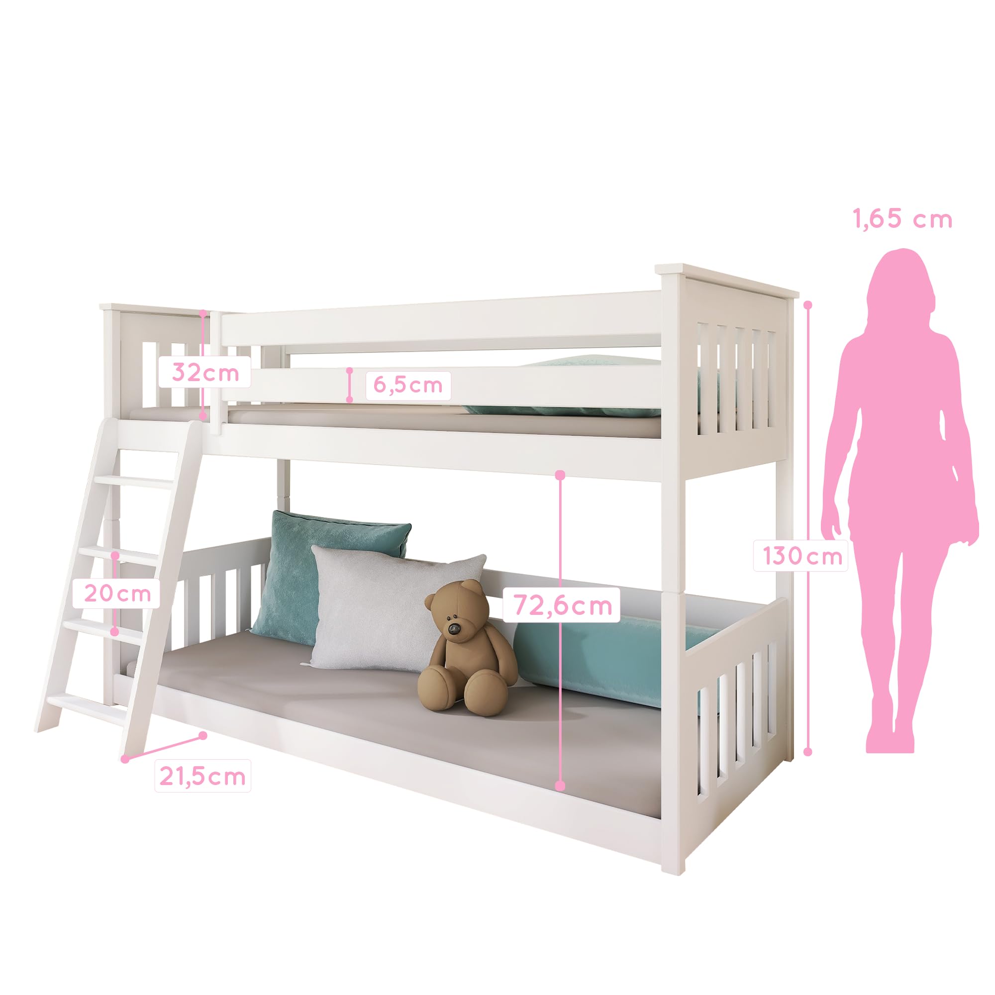Kids Collective Hochbett 90x200 cm mit Rausfallschutz & Zwei Lattenroste in weiß Mädchen Jungen Bett Kinderbett Jugendbett 90x200 cm | von 4. bis 18. Lebensjahr