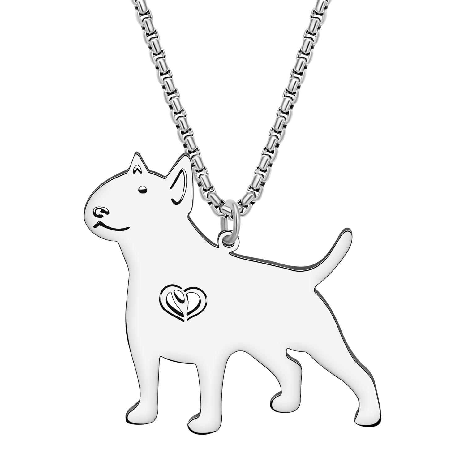 NEWEI Cute Dog Necklace Pendant 18K Gold Plated Stainless Steel Fashion Pet Dog Jewelry Gifts for Women Dog Mom Adjustable Charms (Bull Terrier Silver)