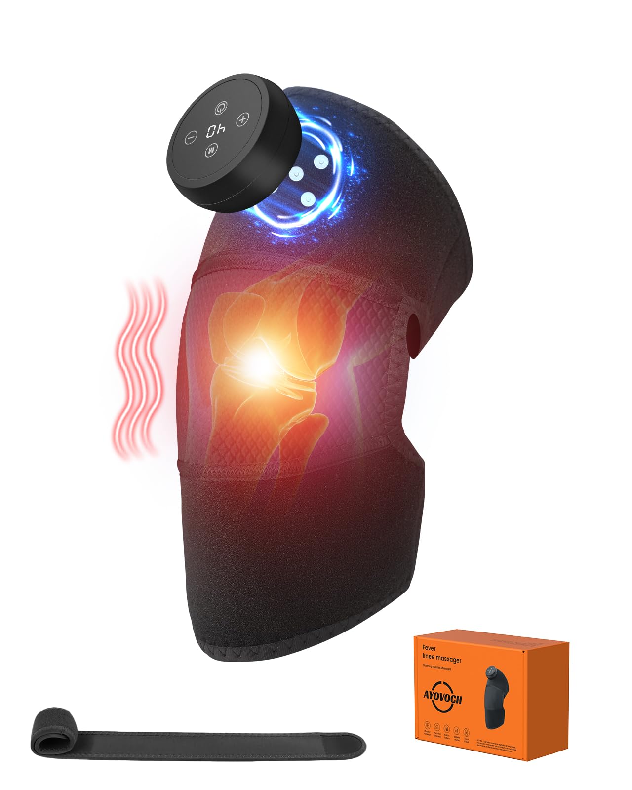 Ayovoch Knee Massager, Cordless Magnetic Knee Pad with Heating and Vibration, 3 in1 Wraps for Knee Shoulder Elbow, Heated Knee Brace with USB C Rechargeable, Max 150 Minutes Runtime 1Pack