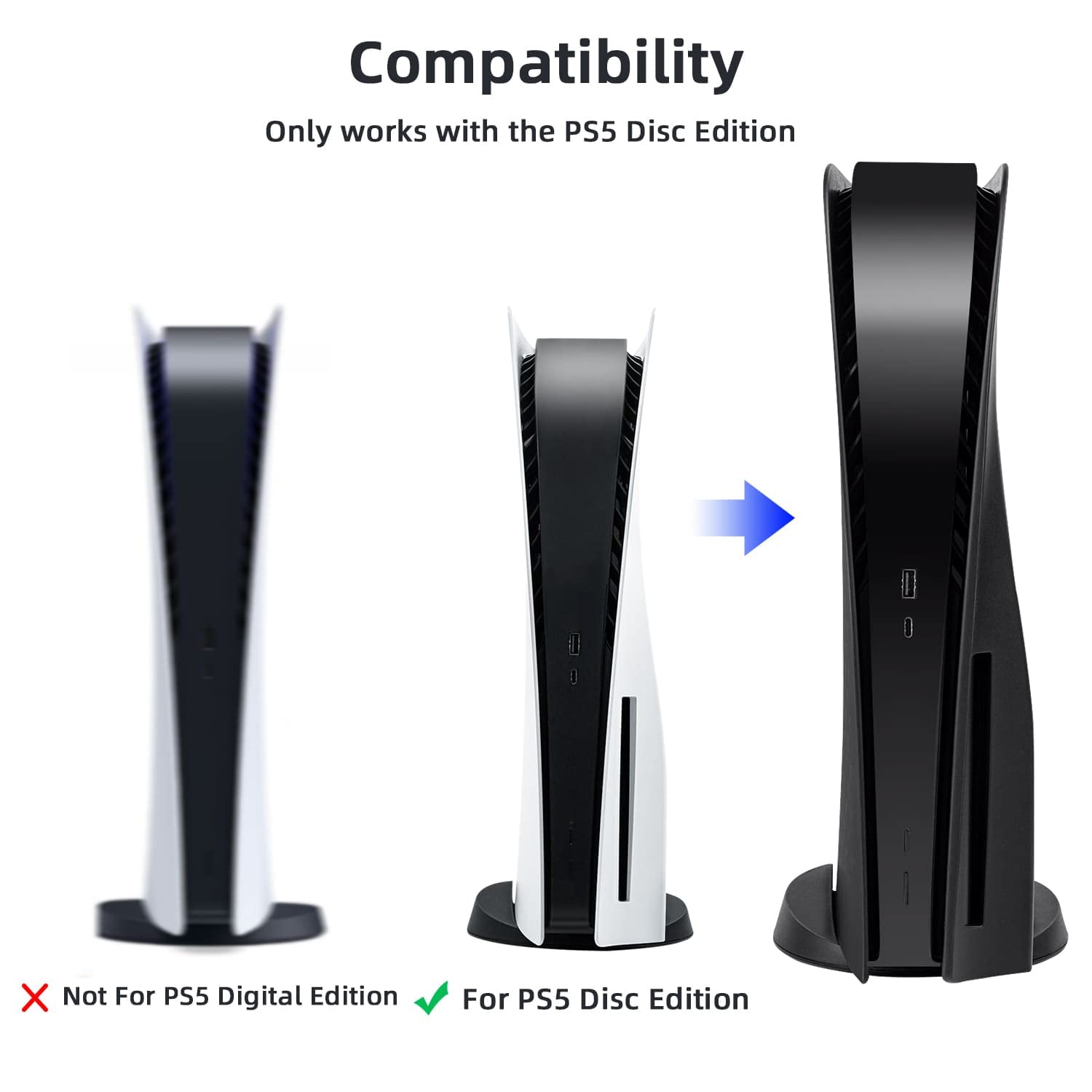 Mcbazel Płyta czołowa PS5 Zamiennik paneli bocznych Twarda płyta czołowa PS5 UHD Zamiennik panelu wentylacyjnego konsoli PS5 Disc Edition - Czarny(Nie dla PS5 Slim)