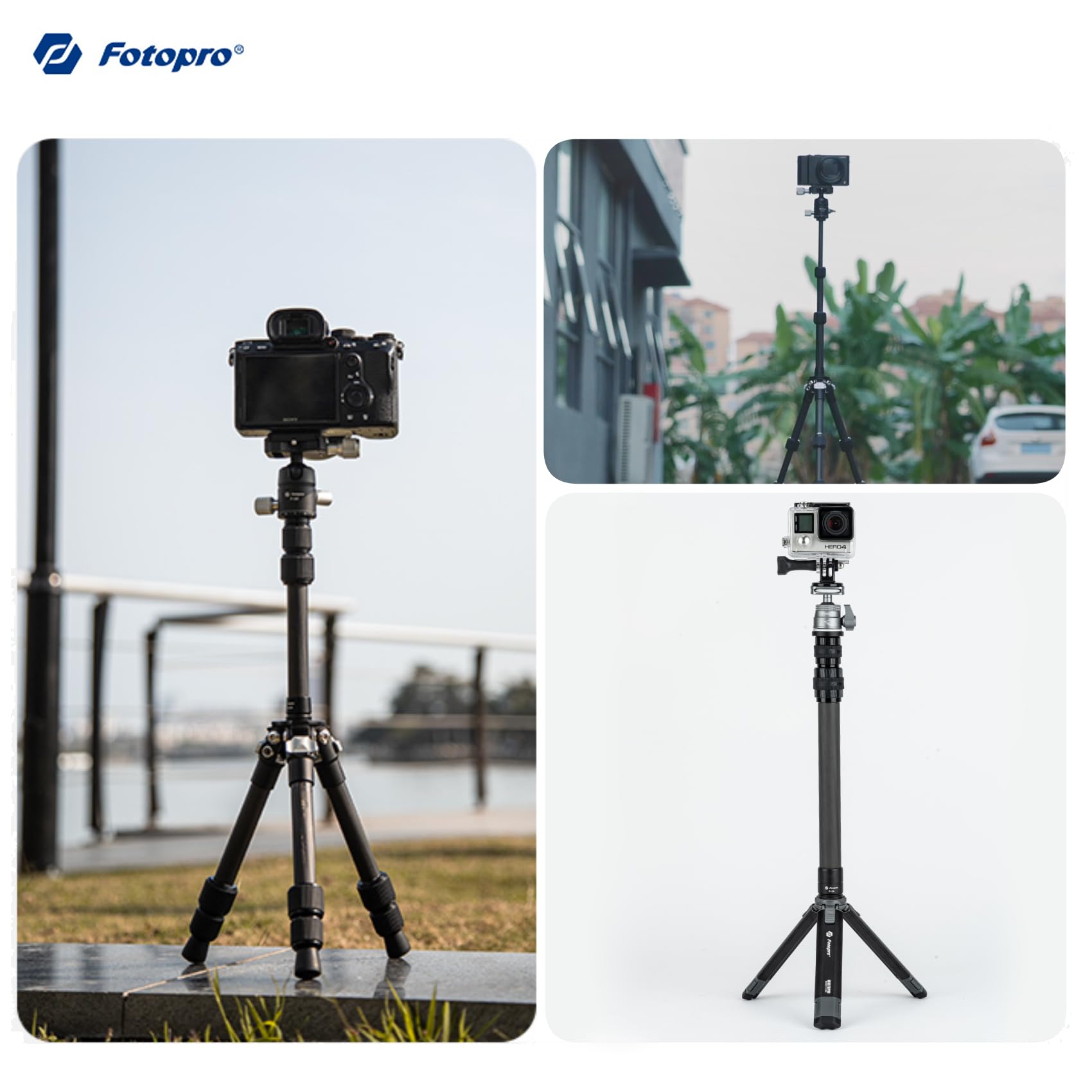 Fotopro 64CM Stativ Verlängerungsrohr Mittelsäule Extender, 3-teilige Karbonfaser Stativ Mittelsäule für DSLR Kamera Einbeinstativ, Max Traglast 10KG