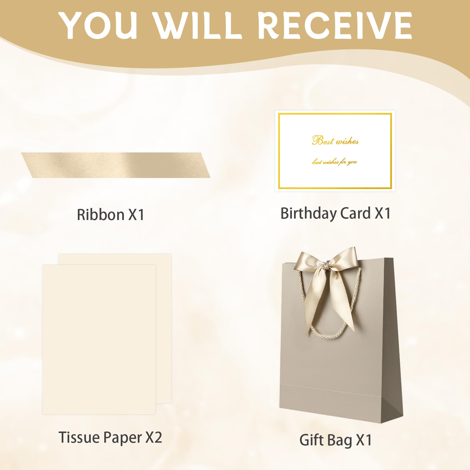 JMANNI Geschenktüte, 1 große Geschenktüte mit Band und 1 Grußkarte, 2 Seidenpapier, tragbare Papier-Geschenktüte mit Griffen, Geburtstagsgeschenktüten, Geschenktüten für Hochzeit, Party, Muttertag