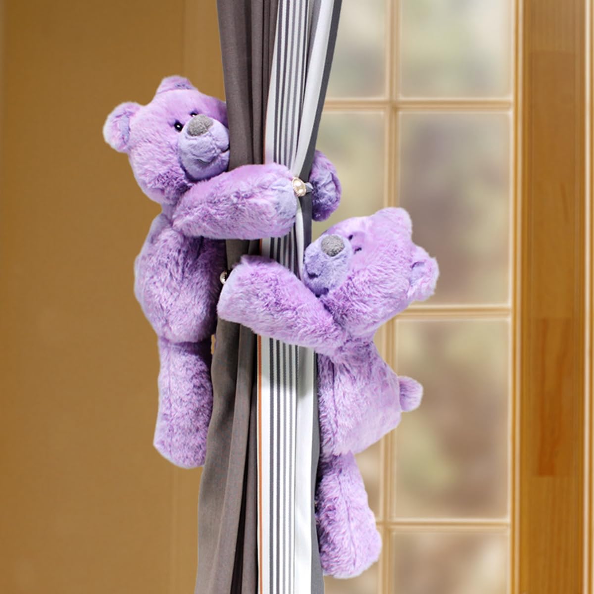 Embasses pour Rideaux, Lot de 2 Sangles Maintien en Forme d'ours Violet, Douces et moelleuses, avec Bouton élastique
