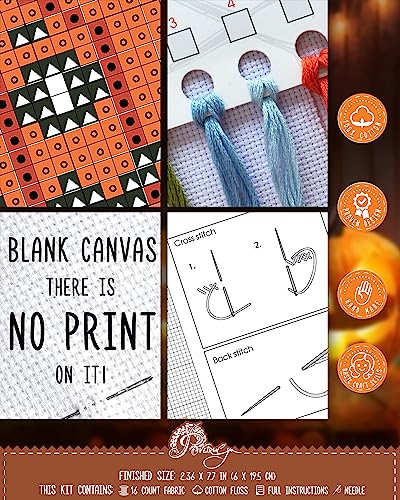 Image of Povitrulya Counted Cross Stitch Bookmark Kit 'Pumpkin Ghost' - DIY Embroidery Set for Adults