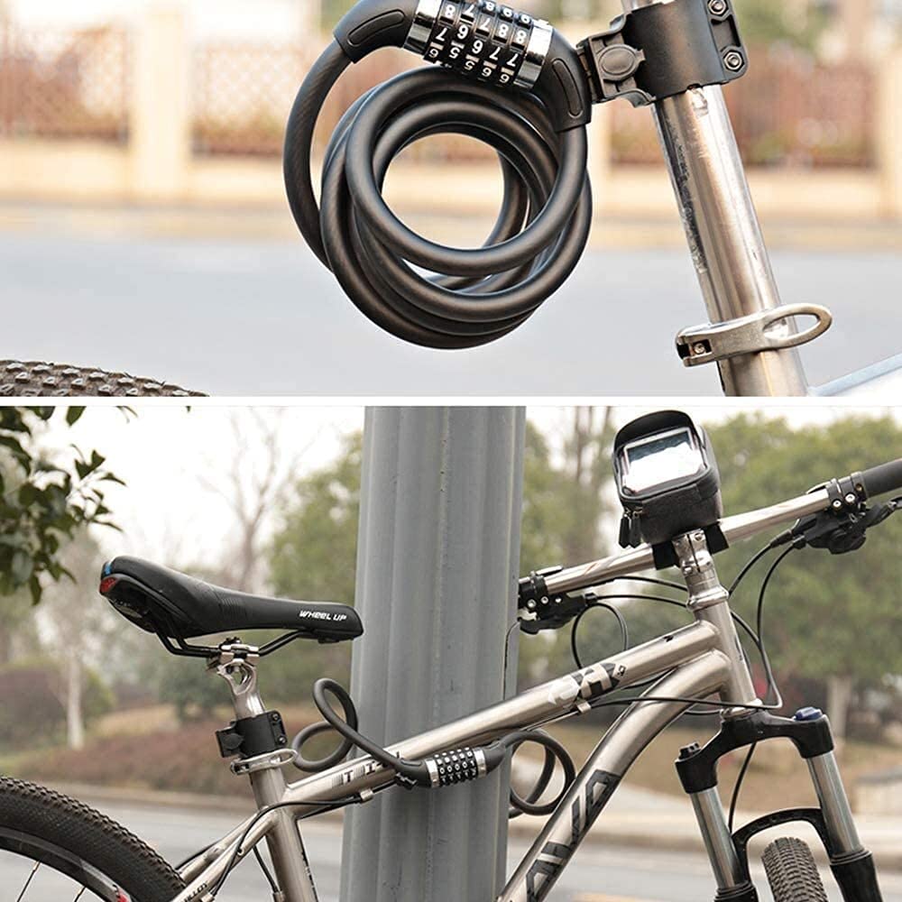 Candado de Cable para Bicicleta, combinación reiniciable de 5 dígitos de Alta Seguridad, núcleo Interior de 4,5 mm de Grosor y Cable de Acero Resistente, Negro, 1,2 m (Color: Negro; tamaño: 1,8 m)