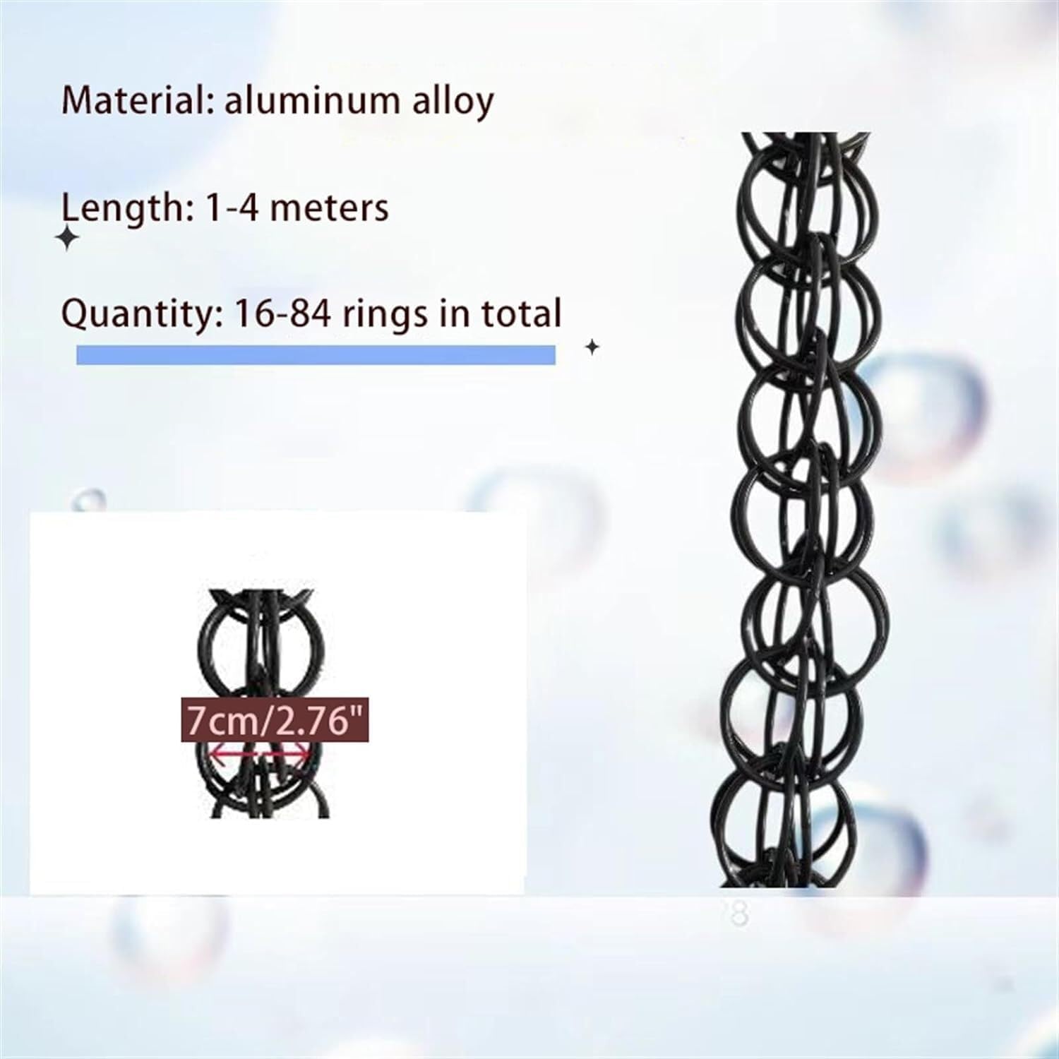Ring Rain Chain Downpipe, Aluminium Patio Garden Rain Collector Chain for Homestay Villa(A,1.5m/5ft)