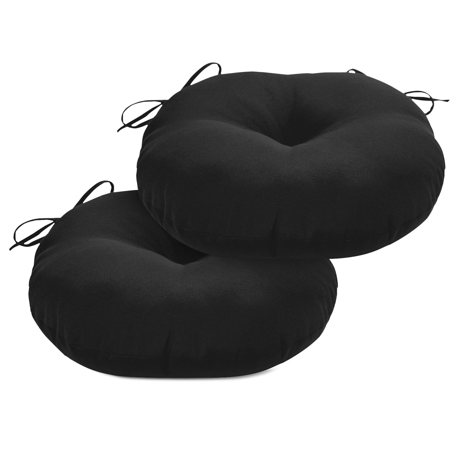 Photo 1 of HOMELYSIAN Round Outdoor Chair Cushions, Tufted Bistro Chair Cushions with Ties, Thickened Round Seat Cushion for Patio Furniture, 2 Pack, 15x15 Inch, Black