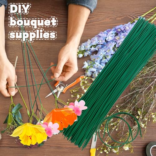 xilanhhaa 100 pcs 14 inch 2mm dark green iron 18 gauge floral stems wire for artificial flowers arrangements diy crafts wedding parties garden decoration