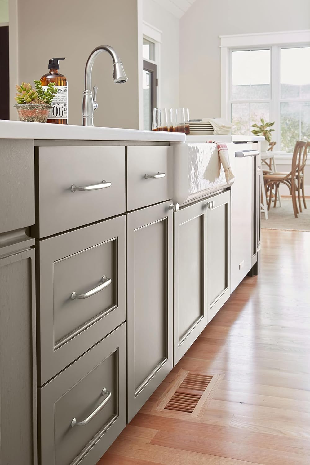 Amerock | Cabinet Pull | Satin Nickel | 3-3/4 inch (96 mm) Center to Center | Renown | 1 Pack | Drawer Pull | Cabinet Handle | Cabinet Hardware