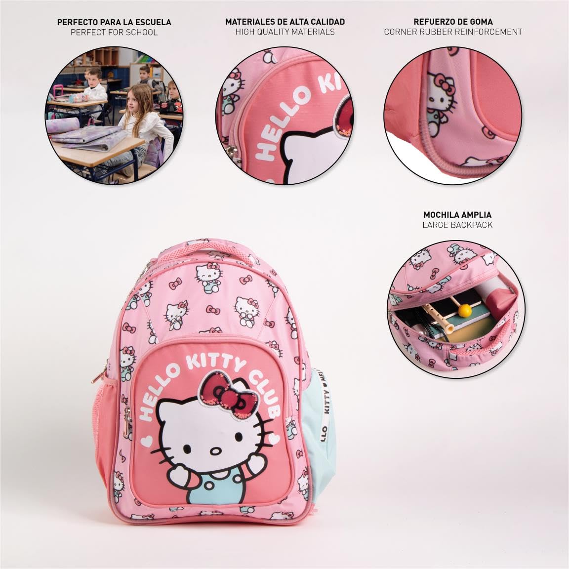 Zaino Scuola Elementare Hello Kitty per Bambine - Zainetto con Spallacci Imbottiti e Ampio Scomparto, Ideale per Asilo, Scuola, Tempo Libero e Attività Quotidiane