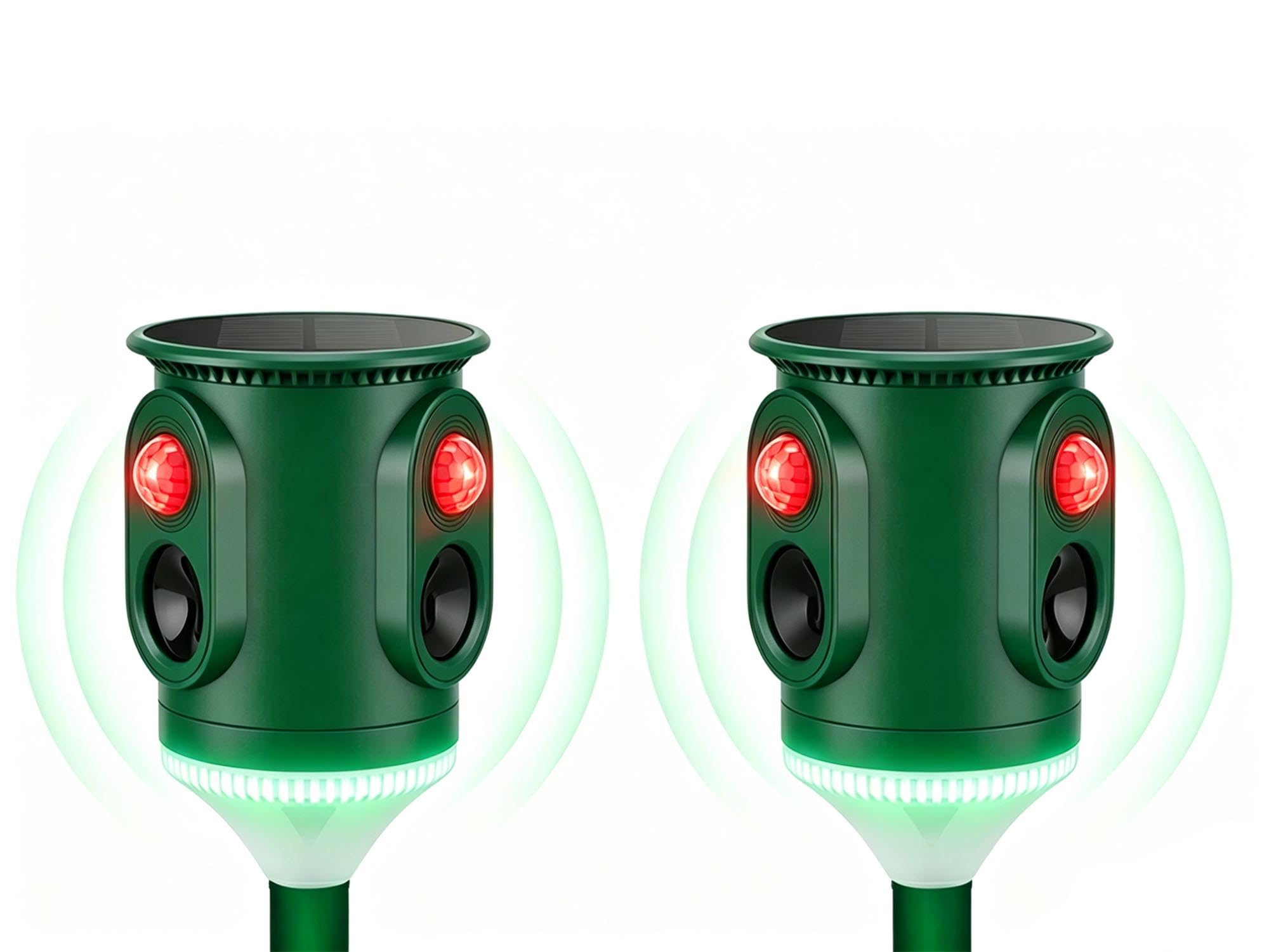 2X Repelente Solar ultrasónico 360° con luz Intermitente,Activado por Movimiento,Impermeable para jardín contra Gatos,Perros,Ardillas,mapaches,mofetas,Conejos y Coyotes