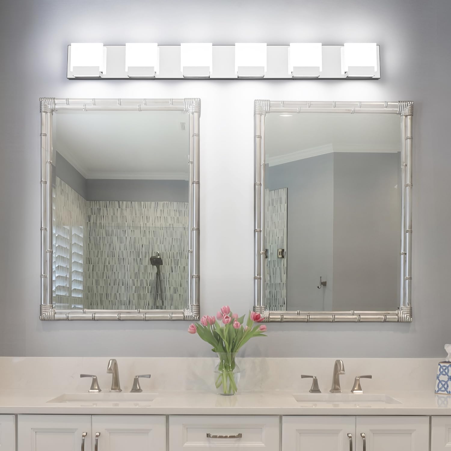 ZUZITO 6 Light Bathroom Vanity Light - Modern LED Bathroom Lights - Chrome Lighting Fixtures Over Mirror for Bath 6000K Cool White
