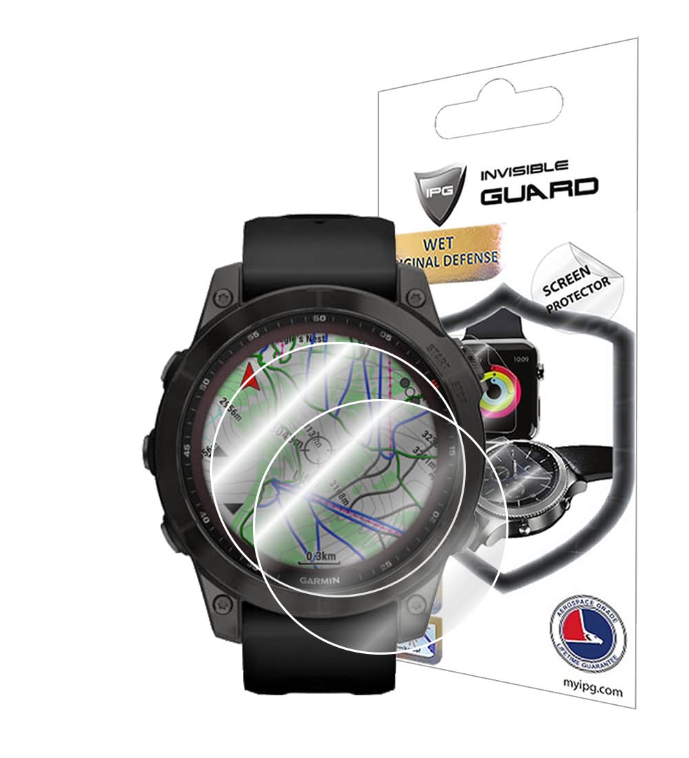 IPG for Garmin Fenix 7 - Pro-Solar-Sapphire Watch Hydrogel Screen Protector (2 Units) Invisible HD Clear Film Anti Scratch Self-Healing/Bubble Free for Fenix 7