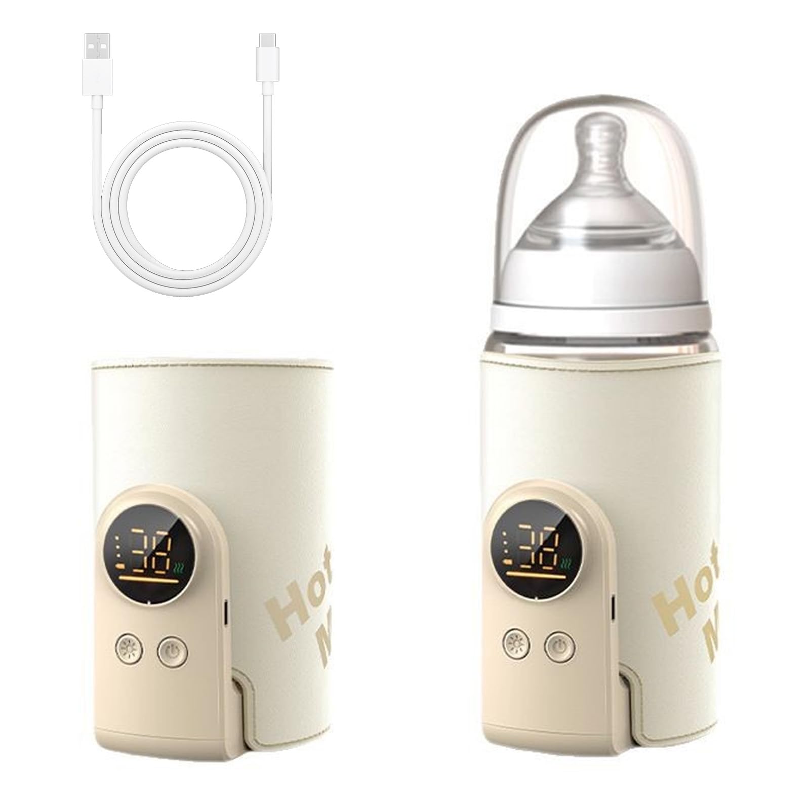 Calentador de biberones para bebé, 6 niveles de temperatura ajustables (38-50 °C) (sin botella) | Calentador de biberones portátil para bebé, con pantalla LCD, calentador de biberones portátil, para viajes y en casa