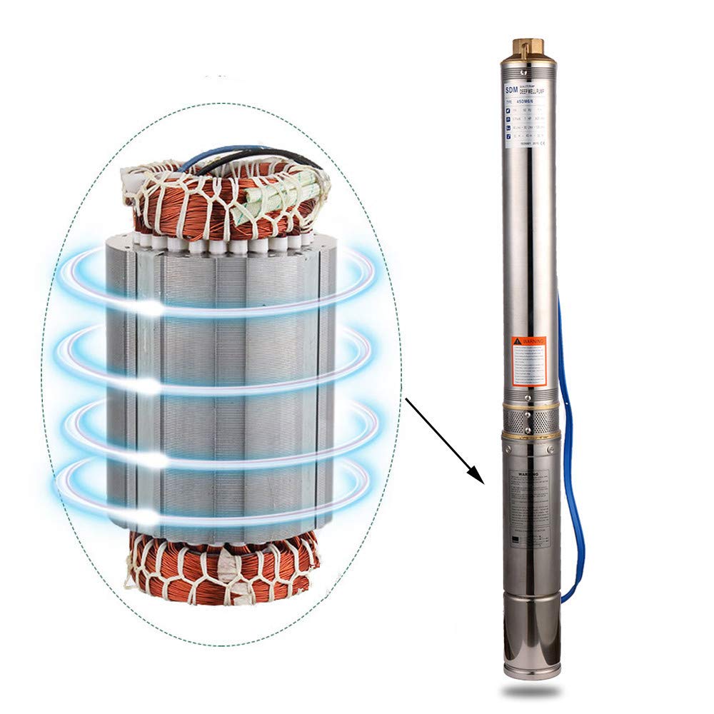 Pompa sommergibile in acciaio inossidabile da 1HP Pompa per pozzi profondi da 2,5"Pompa per pozzi d'acqua 220V Max.Q 2,8m³/h Max.H 82m/269 piedi per l'irrigazione industriale del giardino di casa