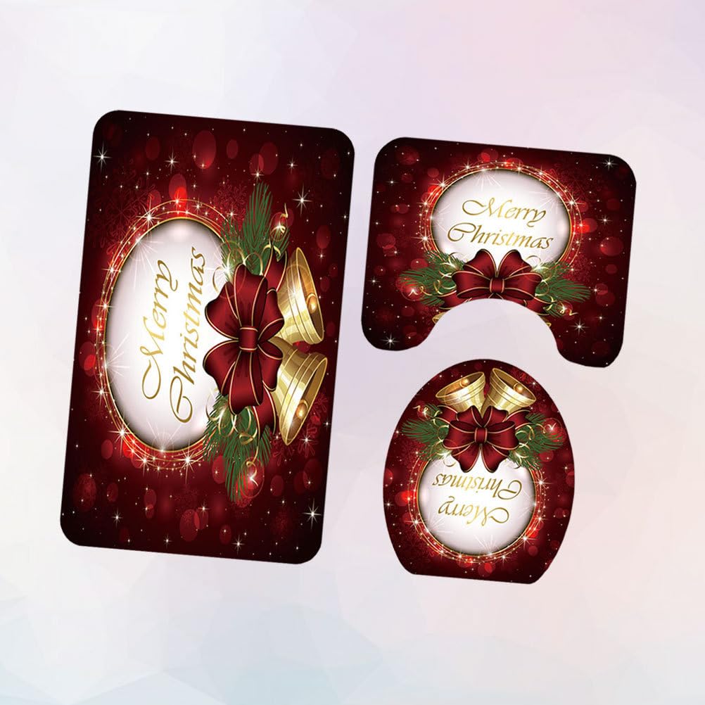 Cabilock Teiliges Weihnachts Cartoon Badteppich Set rutschfeste Toilettenmatte mit Deckel für Badezimmer Hochabsorbierend und Pflegeleicht für Zuhause und Hotels