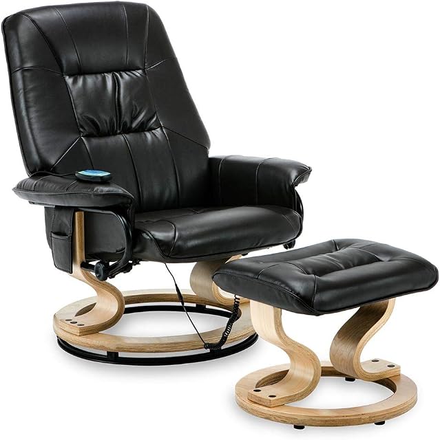 More4Homes TUSCANY BONDED LEATHER BLACK SWIVEL RECLINER MASSAGE CHAIR w FOOT STOOL ARMCHAIR 8 MOTOR MASSAGE UNIT BUILT IN