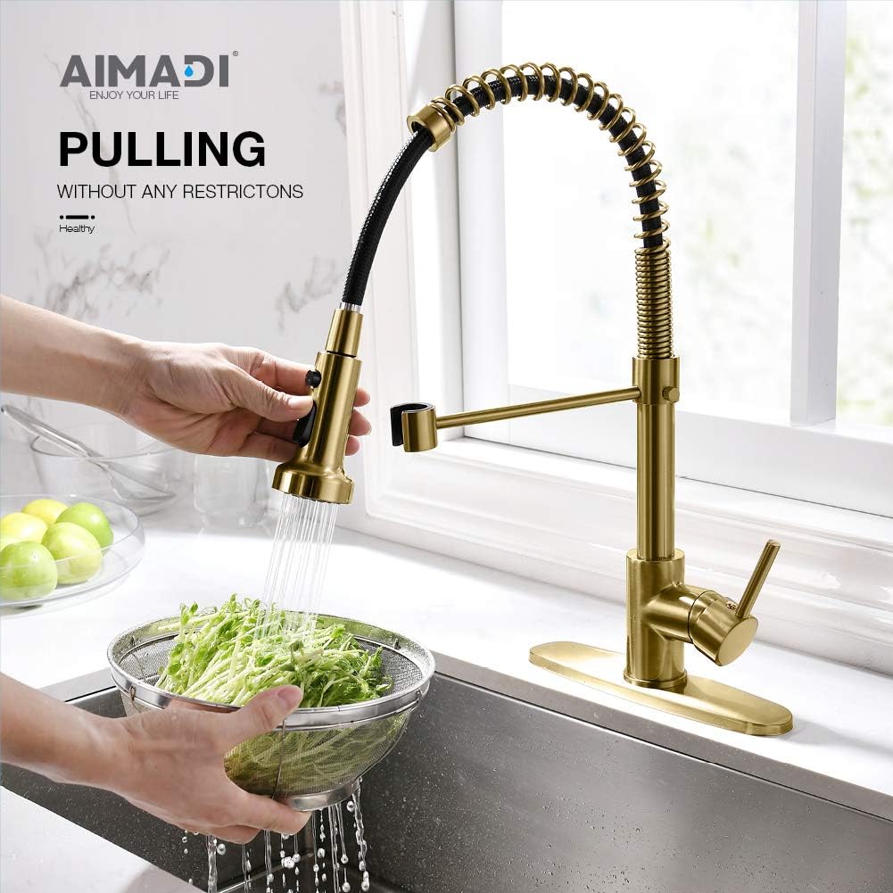 Bеѕt Dеаl AIMADI Gold Kitchen Faucet with Pull Down Sprayer,Commercial Single Handle Brushed Gold Kitchen Sink Faucet with Deck Plate Prоduсt Dеаl AIMADI Gold Kitchen Faucet with Pull Down Sprayer,Commercial Single Handle Brushed Gold Kitchen Sink Faucet with Deck Plate