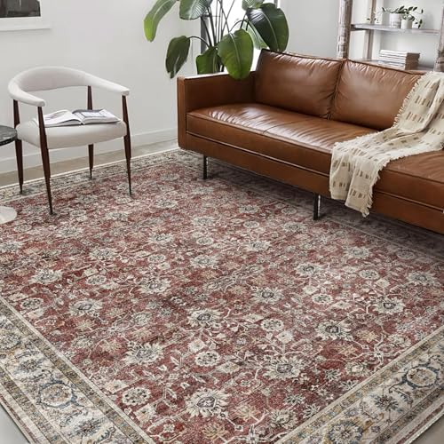 Washable Area Rug 10'x14' Boho Design Non-Shedding Easy Care Ideal for High Traffic Areas in Living Room Bedroom Office Coffee Table Kitchen Large Carpet