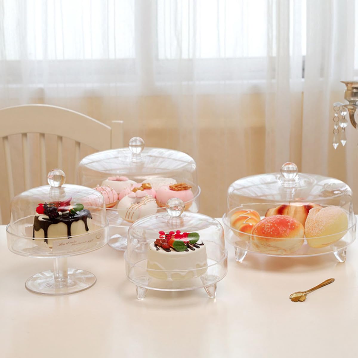 Beaupretty Bandeja Acrílica Transparente con Tapa Protectora para Exhibición y Almacenamiento de Postres en Cocina y Hogar, Diseño Creativo y Funcional
