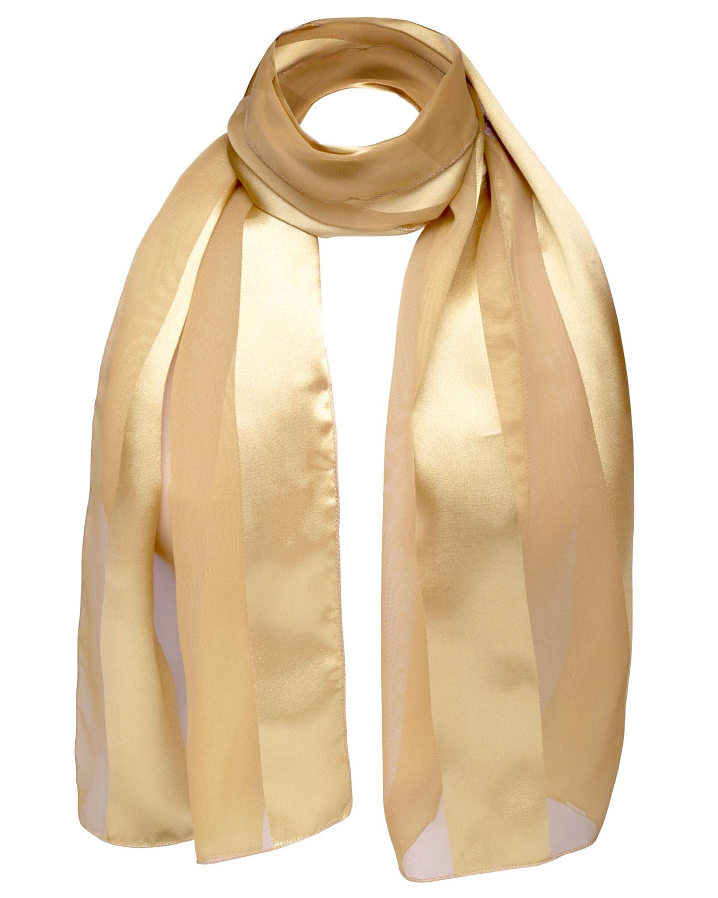 Basic Sense Women's Beige Shiny Satin Scarf Lightweight Silky Chiffon Solid Plain Strip Neck Scarves,
