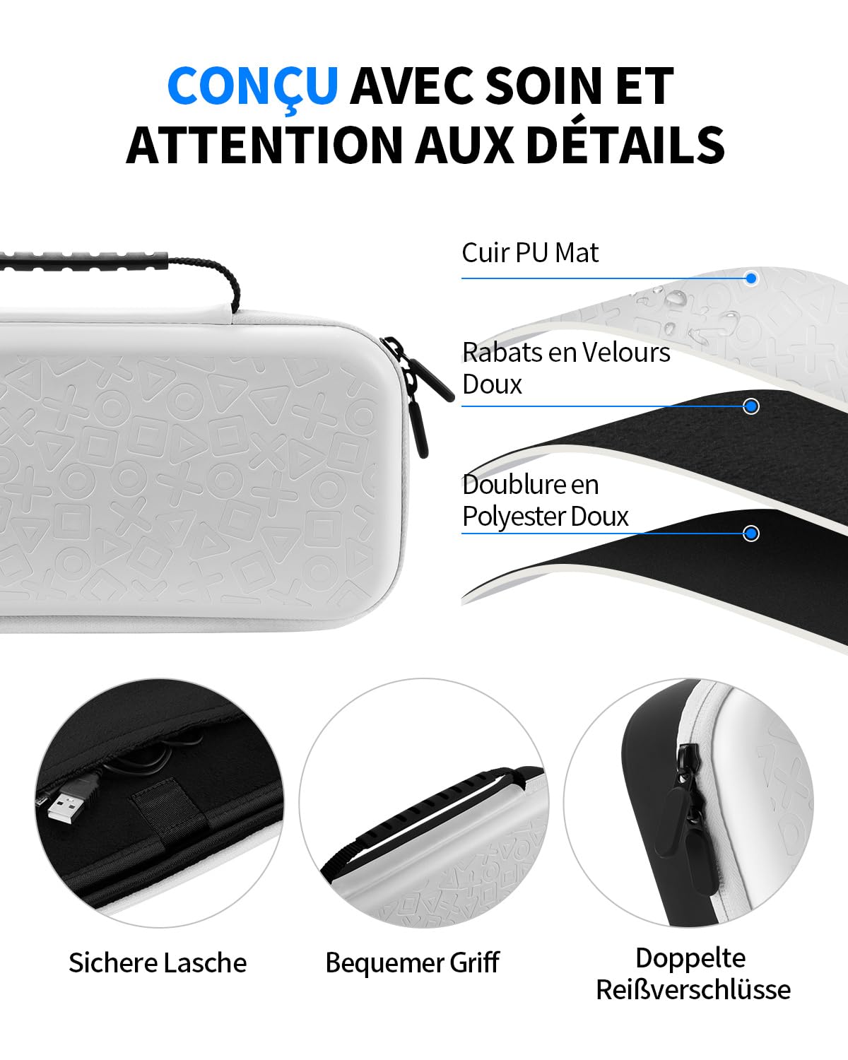 8 en 1 Kit D'accessoires Compatible avec Playstation Portal, Pochette Portable Rigide avec Housse Protection En Silicone Compatible avec PS5, Protecteur D'écran Avec 4 Thumb Grips, Noir & Blanc