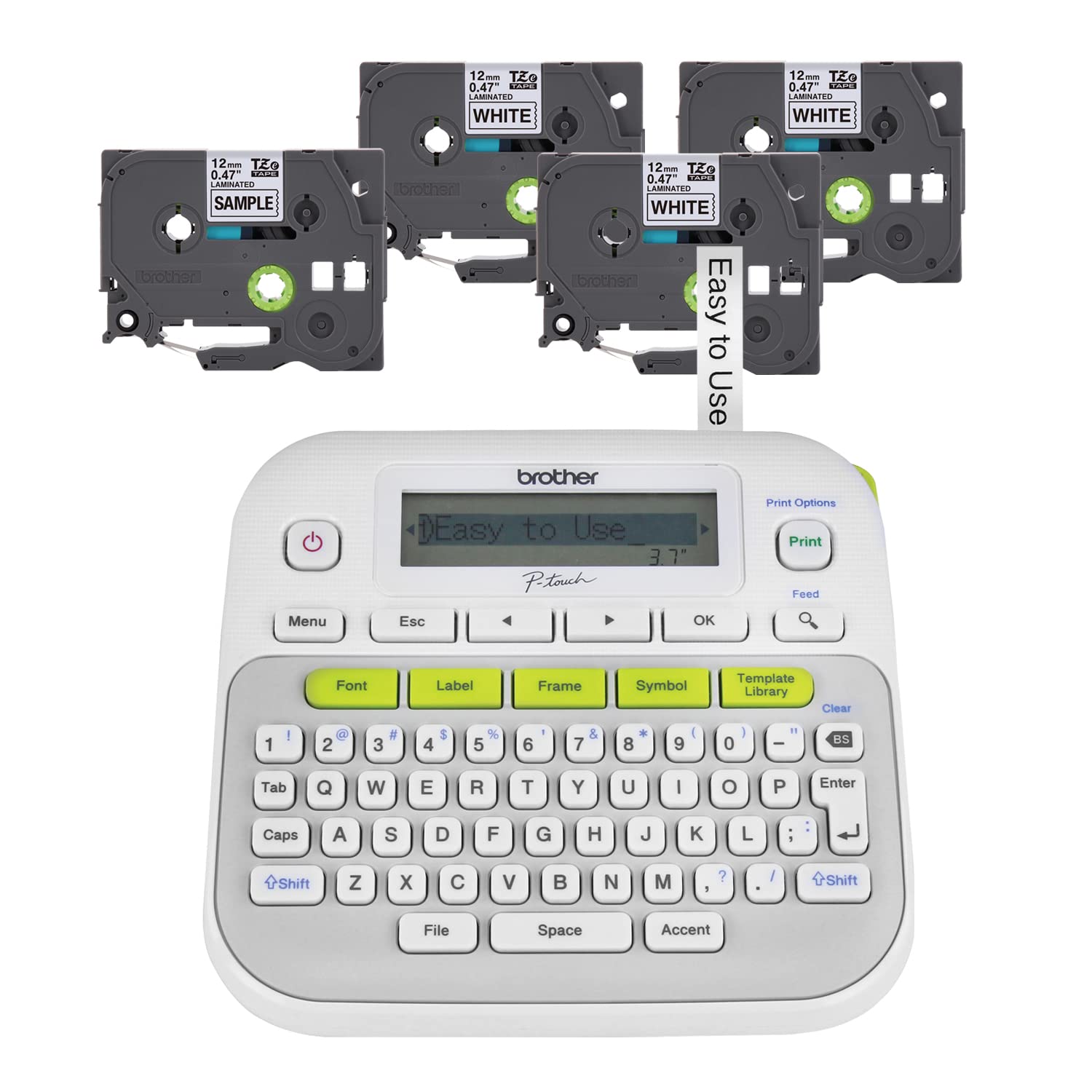Brother P-Touch PTD210 Easy-to-Use Label Maker Bundle 4 Label Tapes Included White Small