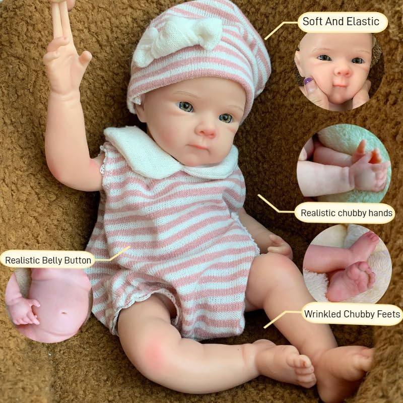 13 inch full silicone reborn baby doll, realistic real eye open baby girl doll, newborn toddler for ages