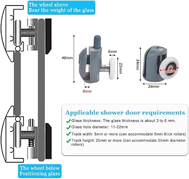 8 Pcs Shower Door Rollers, 23mm Shower Door Wheels Single Wheel Shower Sliding Door Bottom Runners Rollers for Home Bathroom DIY Replacement Parts (4 Upper and 4 Bottom)