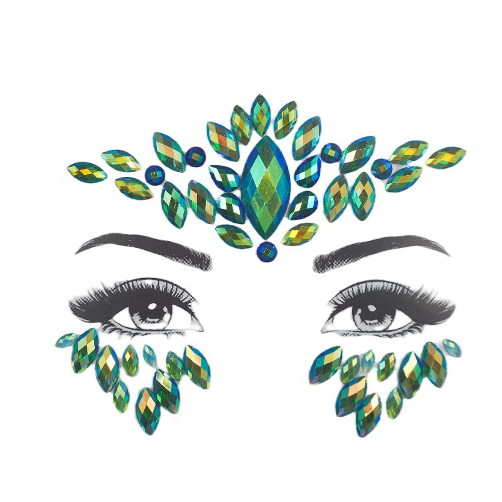 Green Face Jewels Stick On Halloween Face Gems Sticker For Makeup Face Rhinestones Self Adhesive Face Glitter Face Jewelry Festival Party Diy Eye Tattoo Stickers Halloween Makeup (Emerald Ab/SR17)