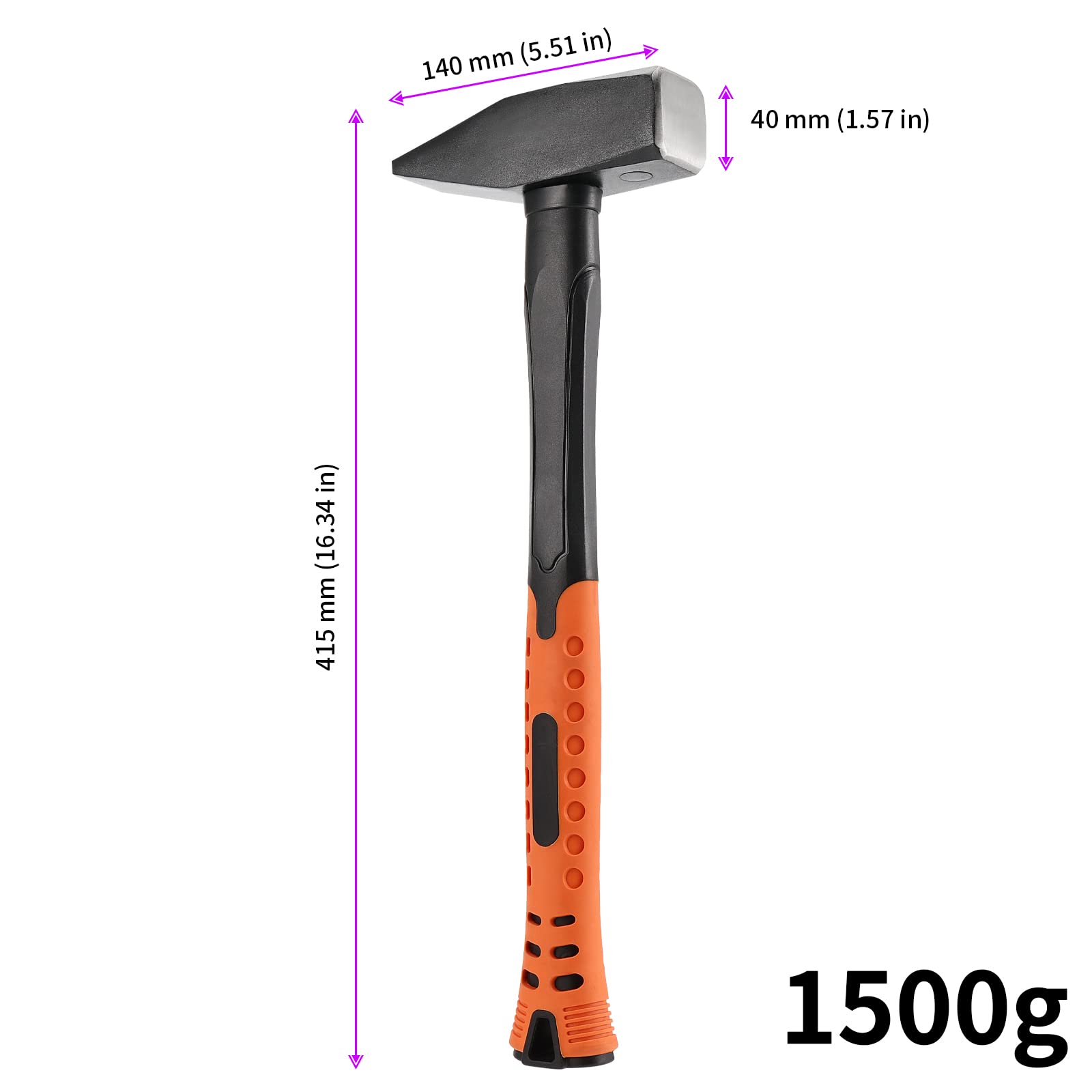 JEUIHAU Lot de 2 marteaux à panne transversale de 1,5 kg avec manche en fibre de verre absorbant les chocs pour machinistes, ingénieurs, charpentiers