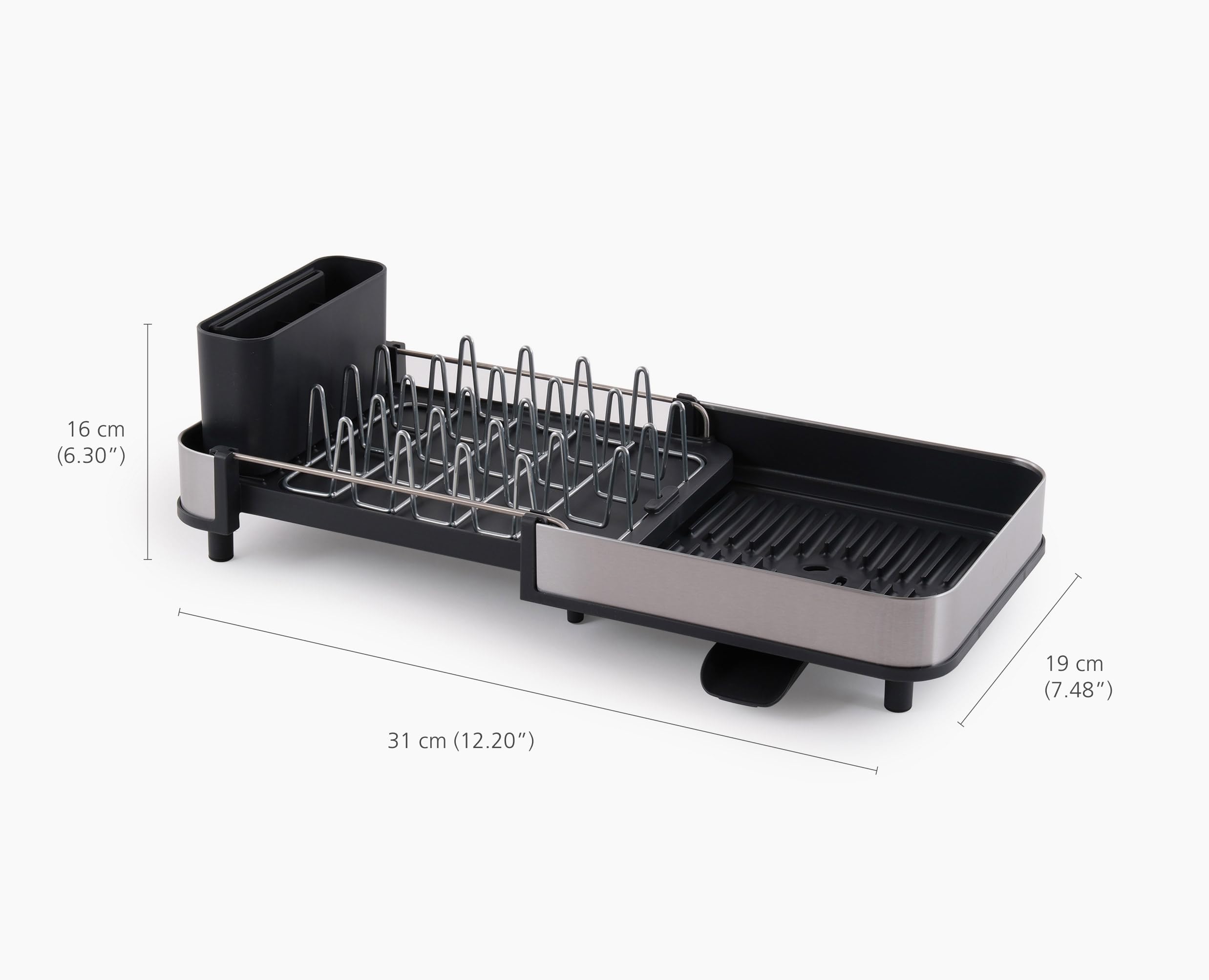 Joseph Joseph Extend Slim Steel Expandable Compact Dish Drainer Rack With Removable Cutlery Holder, Swivel Draining Spout, Grey - Image 3
