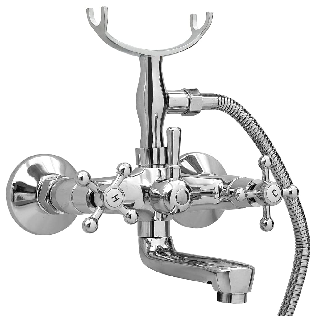 Generico Rubinetto Vasca a 2 Maniglie con Soffione a Mano Cromato Retro,Argento,2.05kg,146491