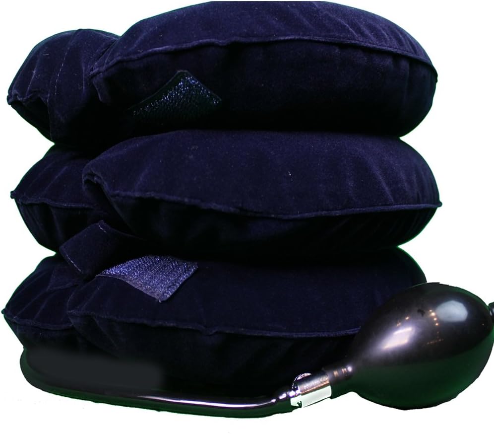 JAPAN SOLUTIONS Cervical Traction Neck Devices, Inflatable Neck Traction Pillow with Air Pump - Relieve Chronic Back Spin Shoulder Headache Pain, Navy