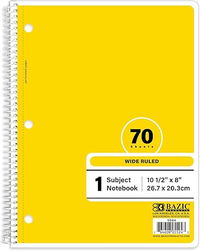 Miniatura 10 de BAZIC - Cuaderno de espiral, 1 materia, papel rayado ancho de 8 x 10-1/2 pulgadas, 70 hojas de cubierta roja, cuadernos de compilación de diario