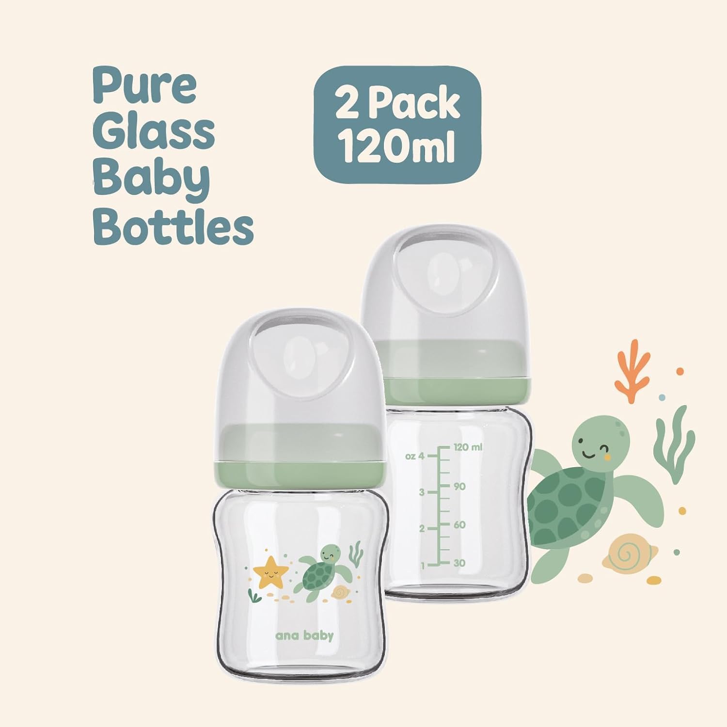 ana baby Pure Glass Bottle Set - 2 Pack, Multi, 2 count (Pack of 1) - Image 3