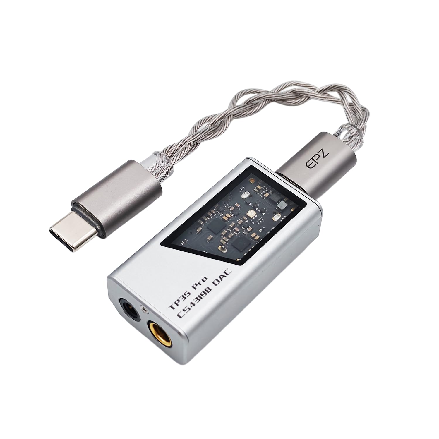 EPZ TP35 PRO Mini Portable IEM DAC Hi-Fi Decoder Headphone Amplifier Dongle USB-C to 3.5/4.4mm Dual CS43198 Chips, Supports High-Resolution PCM 32bit/384khz DSD 256 Audio, EQ Adjustment and Mic Calls
