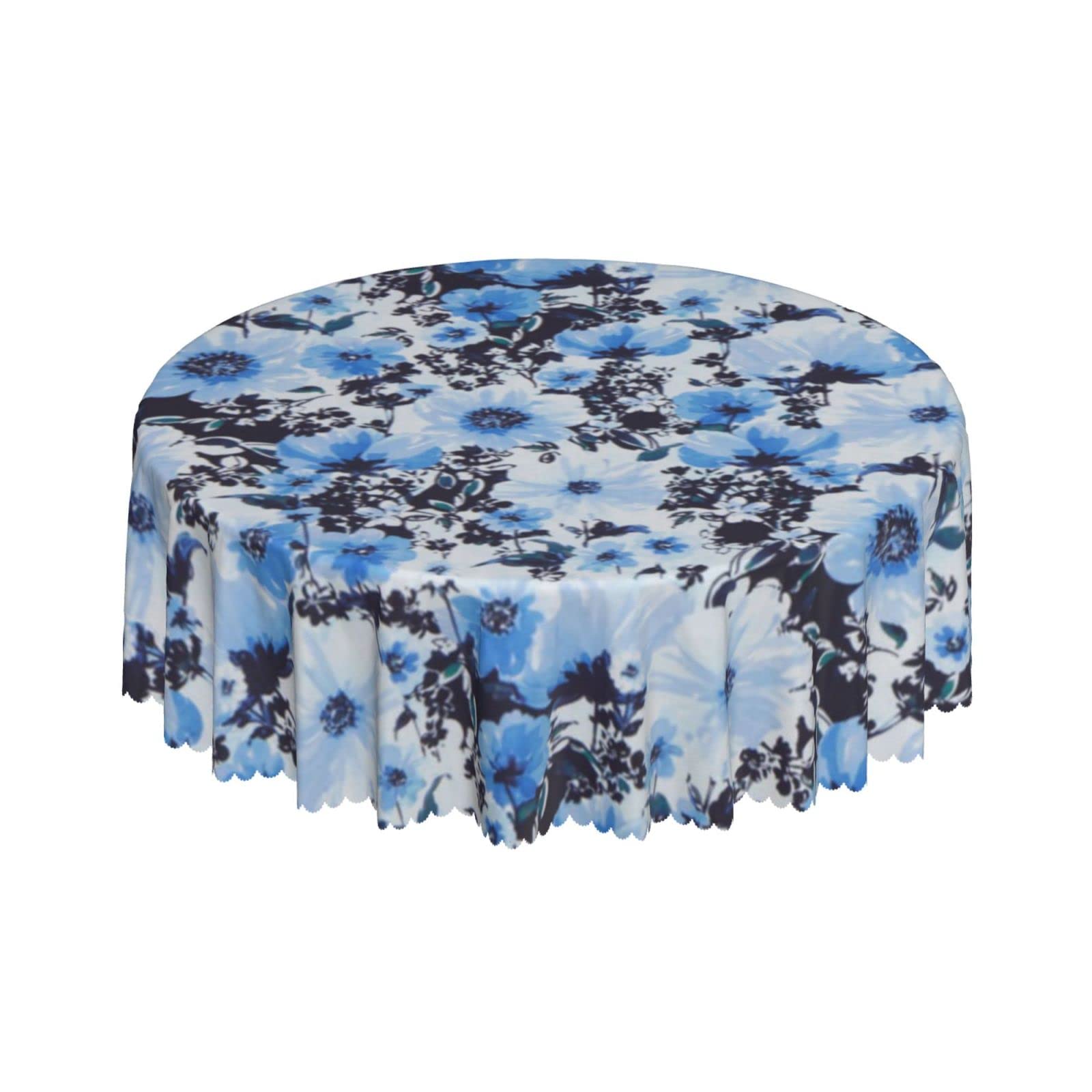 Lsjuee Blue Flower Bright Round Tablecloth 60 Inch Printed Washable Tablecloth for Dining Party Holiday Fall Home Decorative