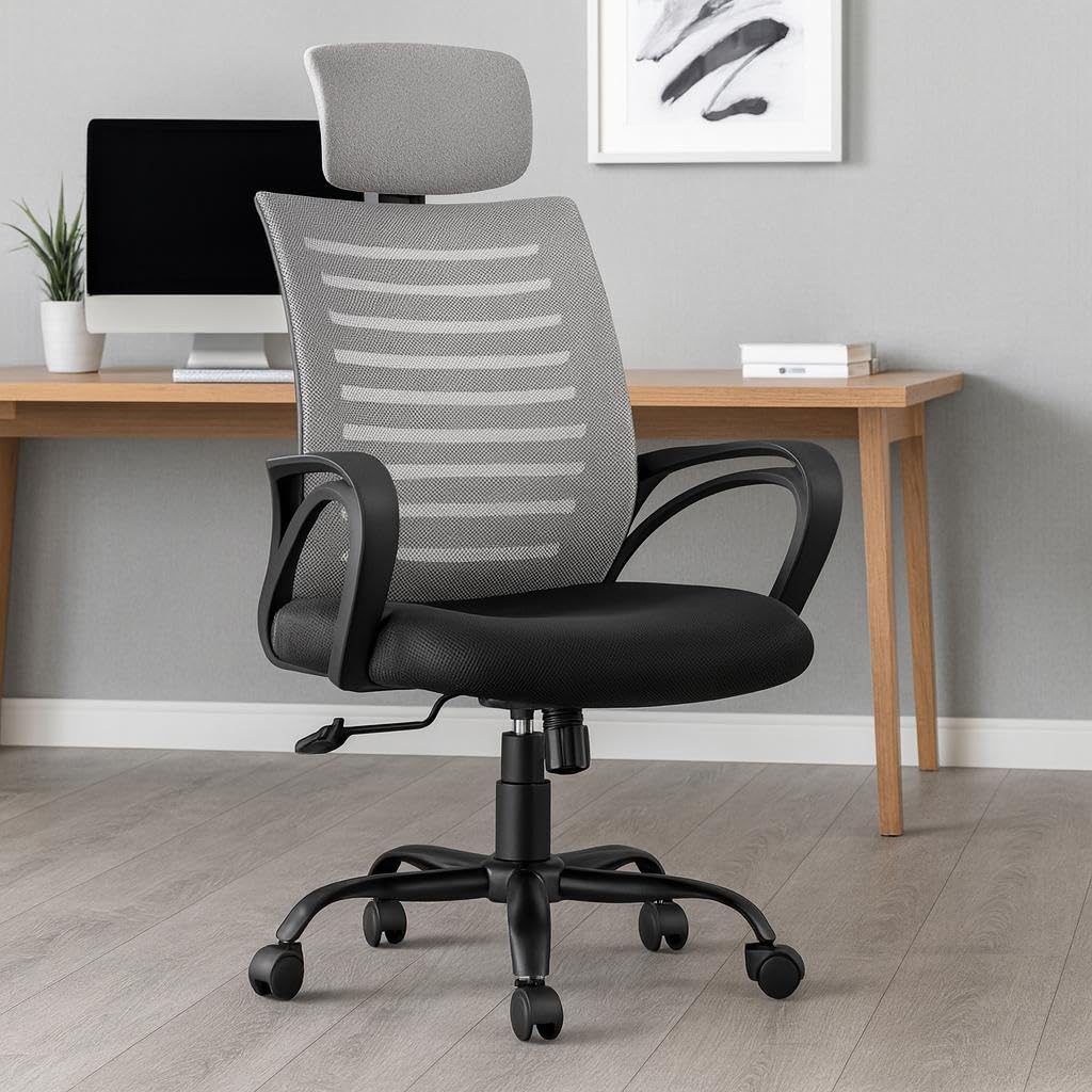 INNOWIN Mini Jazz Mesh High-Back Ergonomic Home Office Chair | 3-Years Limited Warranty Included | Tilting & Height Adjustable Mechanism, Heavy Duty Metal Base | Ideal for Office Work & Study (Grey)