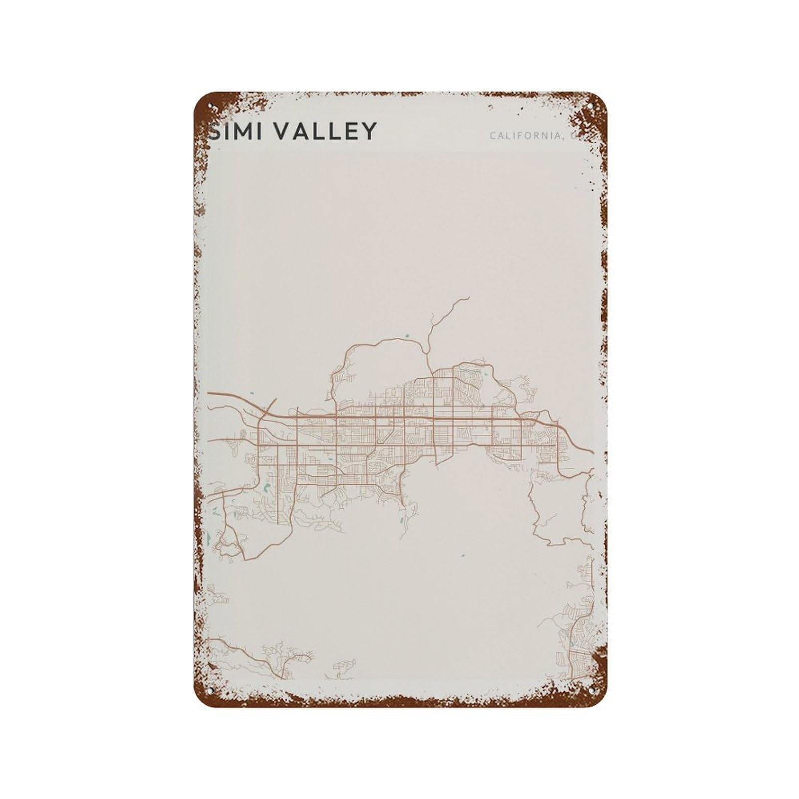 xiaoxiaoshen Simi Valley Map California Travel Gift Farmhouse Decor Wall Decor Art Metal Tin Poster Modern Home Decor Art Home Bar Shop Decorations Vintage Sign 30x20cm