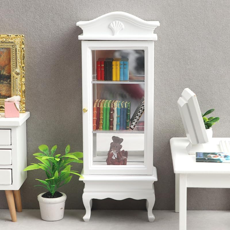 AirAds Dollhouse 1:12 Dollhouse Miniatures Furniture Wood Hutch Display Cabinet Cupboard White