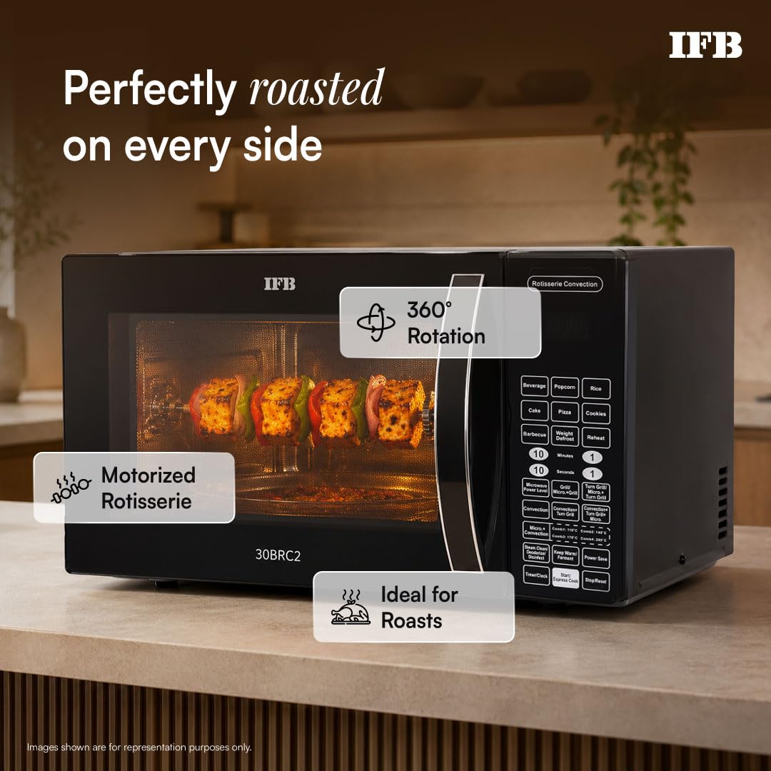 IFB 30L Convection Microwave Oven with 360 Degree Motorized Rotisserie 101 Auto Cook Menus (30BRC2, Black, Auto Defrost, Grill Mode, Combi-Cook Modes, 10 Power Levels) — Amazon image 7