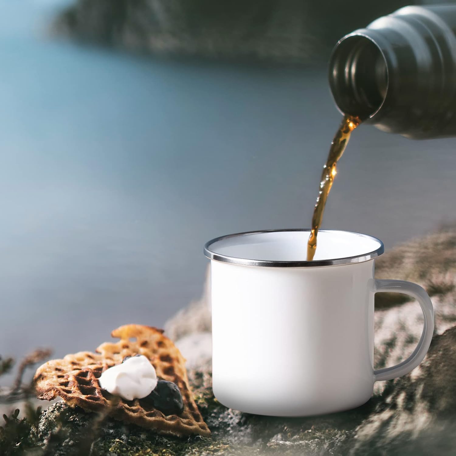 10 Stück Sublimationsdruck, blanko, weiße Emaille-Tasse, 340 ml, silberfarbener Rand, Camping, Reisen, Kaffeetasse, Metallbecher, DIY-Thermotransferdruck, Geschenk für Weihnachten, Erntedankfest